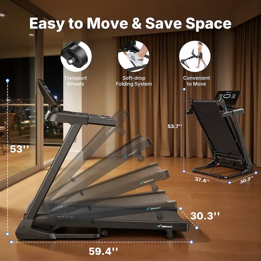 T33 Folding Incline Treadmill 15% Auto, 19"x47" Wide Belt, 10MPH, Bluetooth Speaker