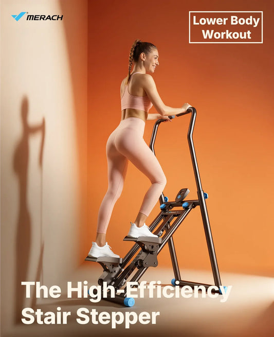 Stair Stepper/Climber with Extended Anti-Slip Pedals, 3-Height Adjustable Handlebars &amp; 150kg Capacity