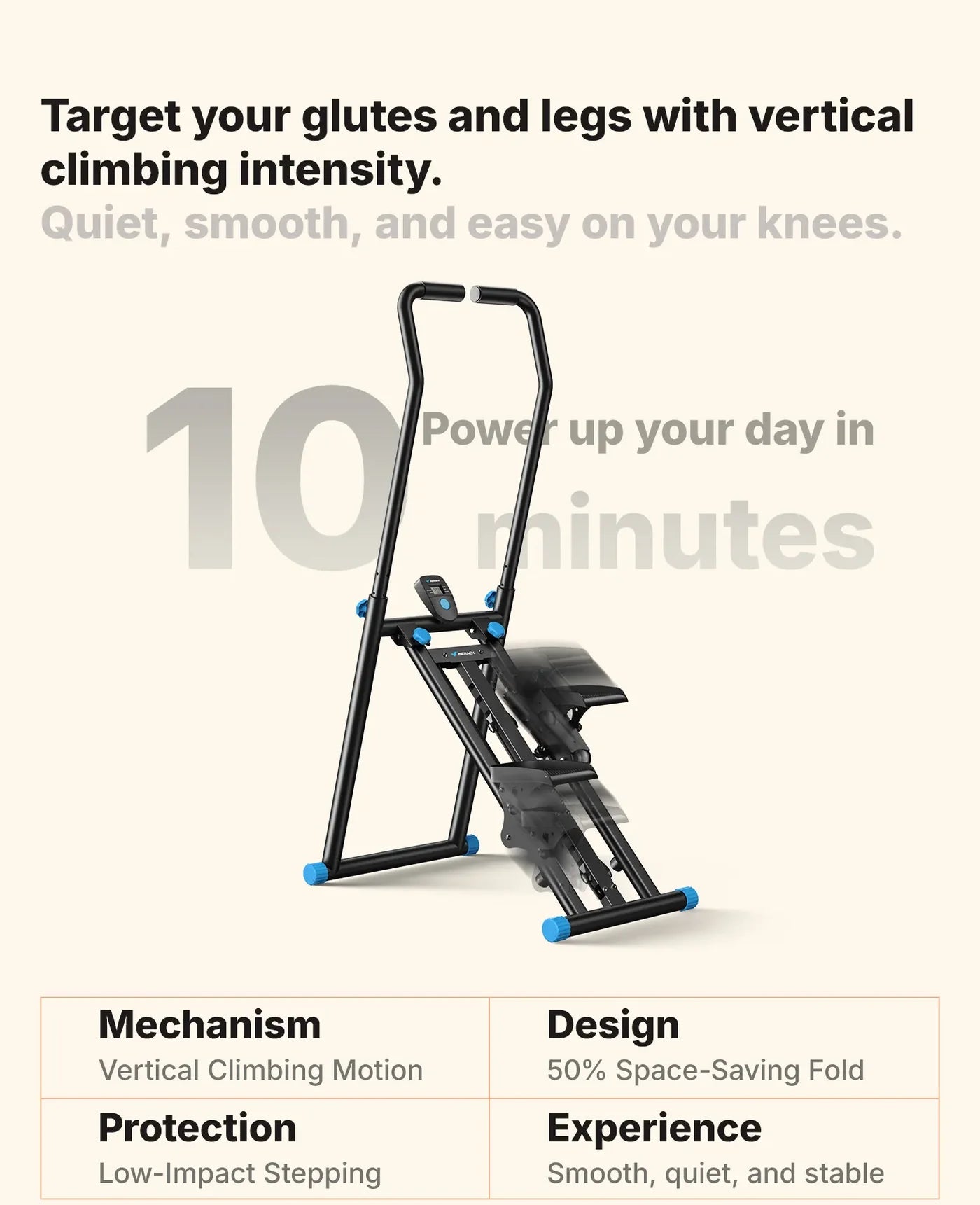 Stair Stepper/Climber with Extended Anti-Slip Pedals, 3-Height Adjustable Handlebars &amp; 150kg Capacity