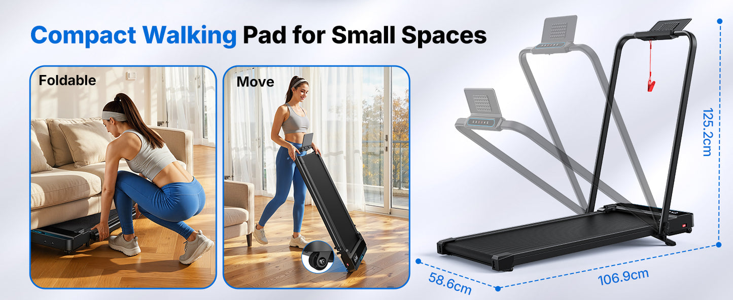 T19 Incline Foldable Walking Pad with Handle Bar, Under Desk Treadmill