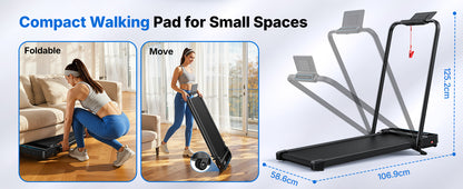T19 Incline Foldable Walking Pad with Handle Bar, Under Desk Treadmill
