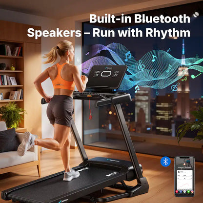 T33 Folding Incline Treadmill 15% Auto, 19"x47" Wide Belt, 10MPH, Bluetooth Speaker
