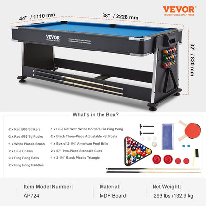 4-in-1 Pool Table 7ft × 4ft
