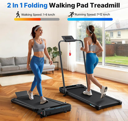 T19 Incline Foldable Walking Pad with Handle Bar, Under Desk Treadmill