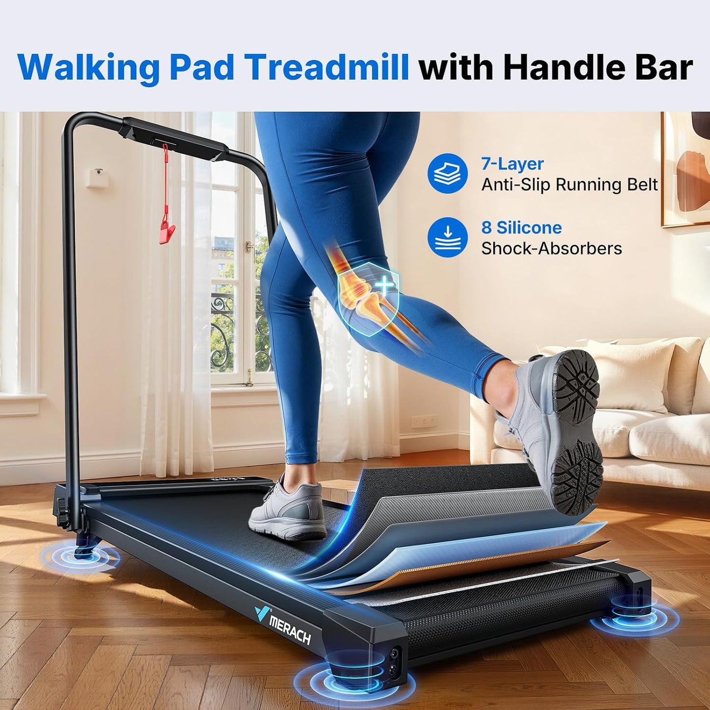 T19 Incline Foldable Walking Pad with Handle Bar, Under Desk Treadmill
