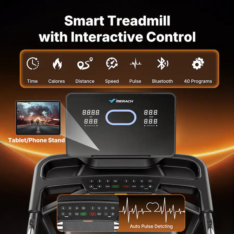 T33 Folding Incline Treadmill 15% Auto, 19"x47" Wide Belt, 10MPH, Bluetooth Speaker