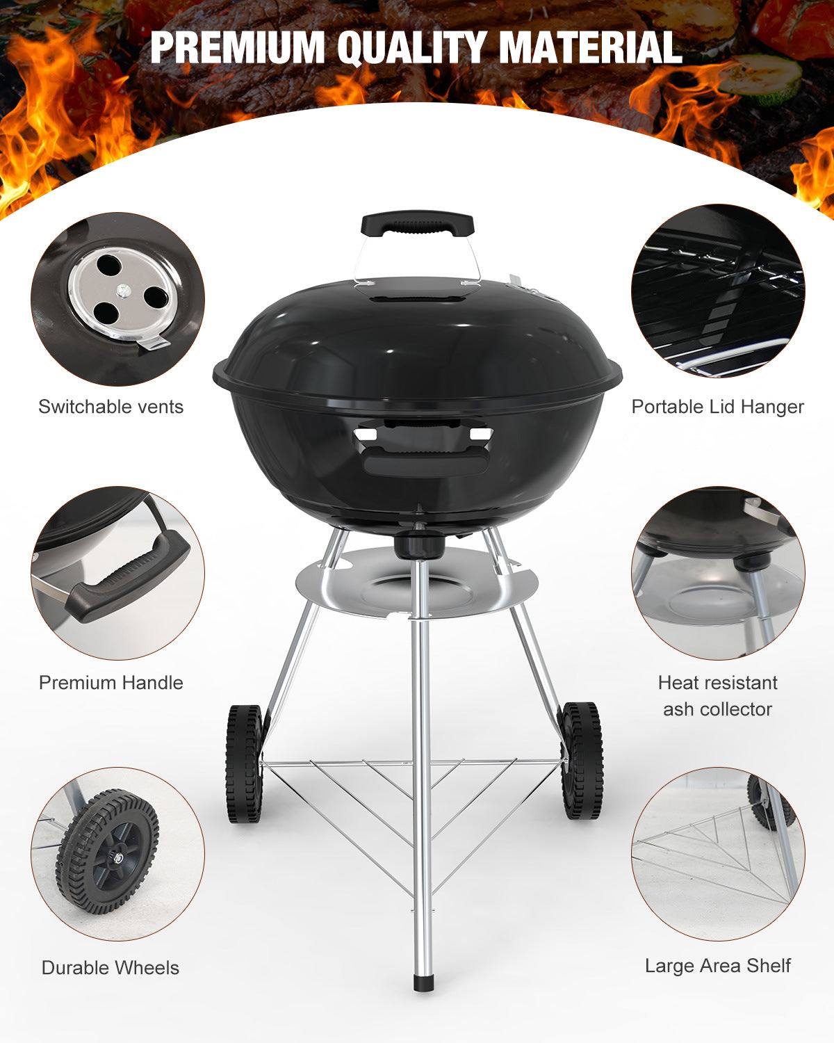 American-Style Round Apple Portable Charcoal BBQ Grill YH20